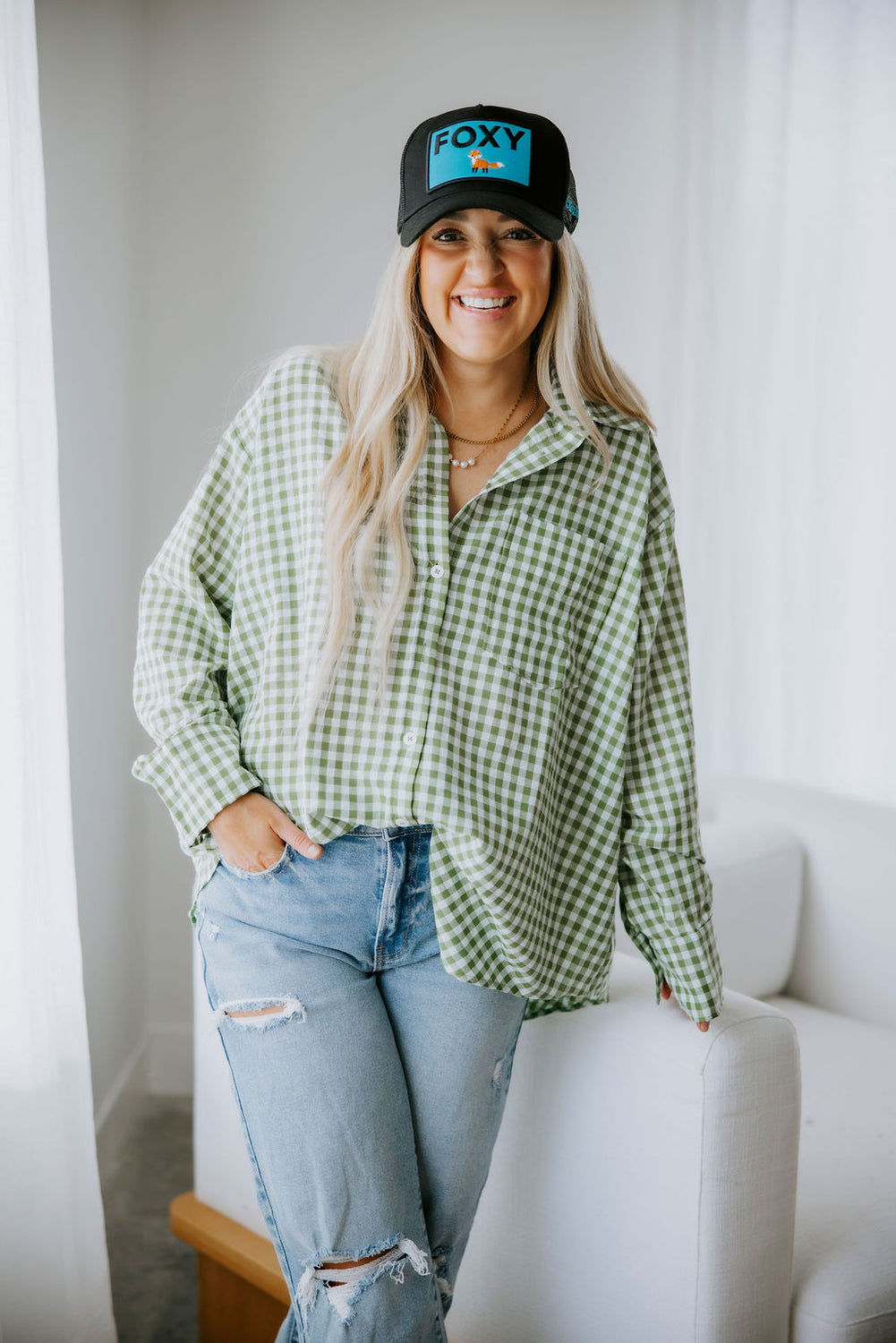 Britten Gingham Button Down Top
