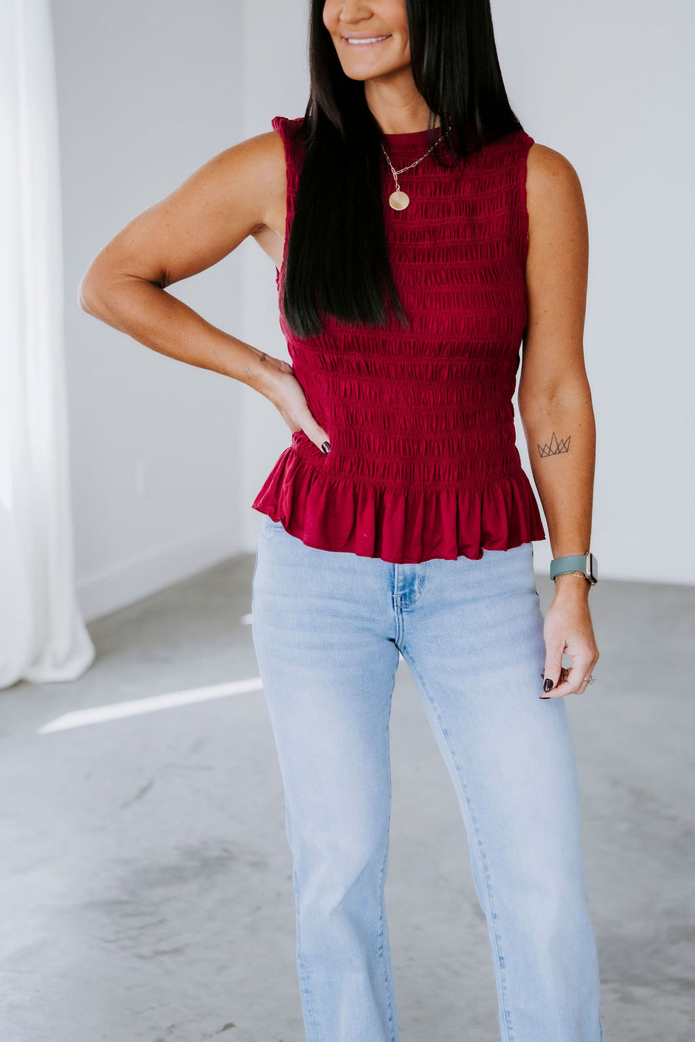 Carah Smocked Ruffle Tank