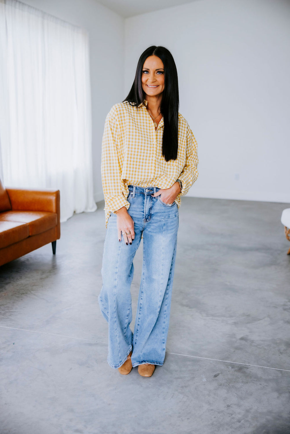 Britten Gingham Button Down Top