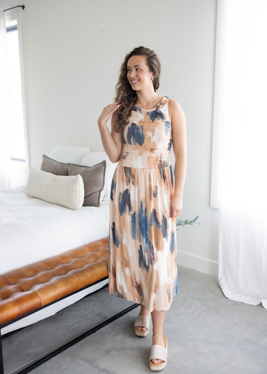 Nora Ruched Midi Dress