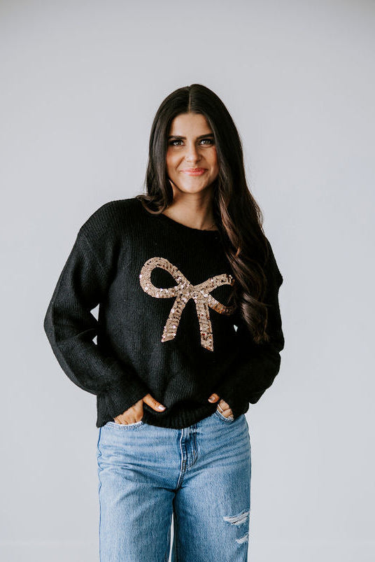image of Dazzling Sequin Bow Sweater