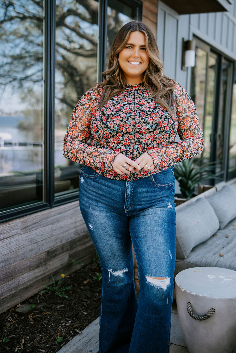 Ira Floral Mesh Long Sleeve Top