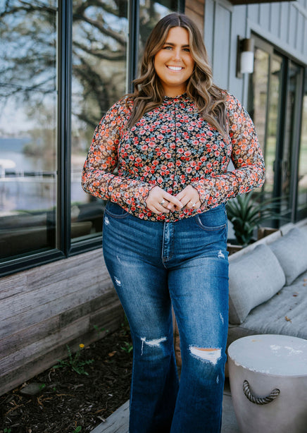 Ira Floral Mesh Long Sleeve Top product view