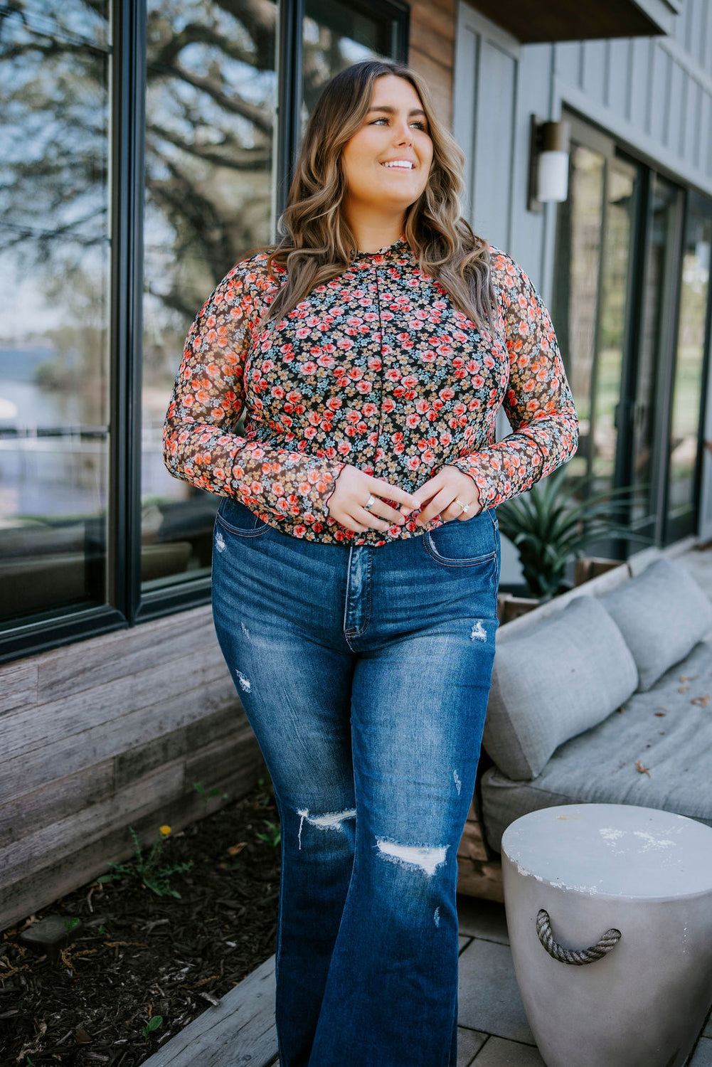 Ira Floral Mesh Long Sleeve Top