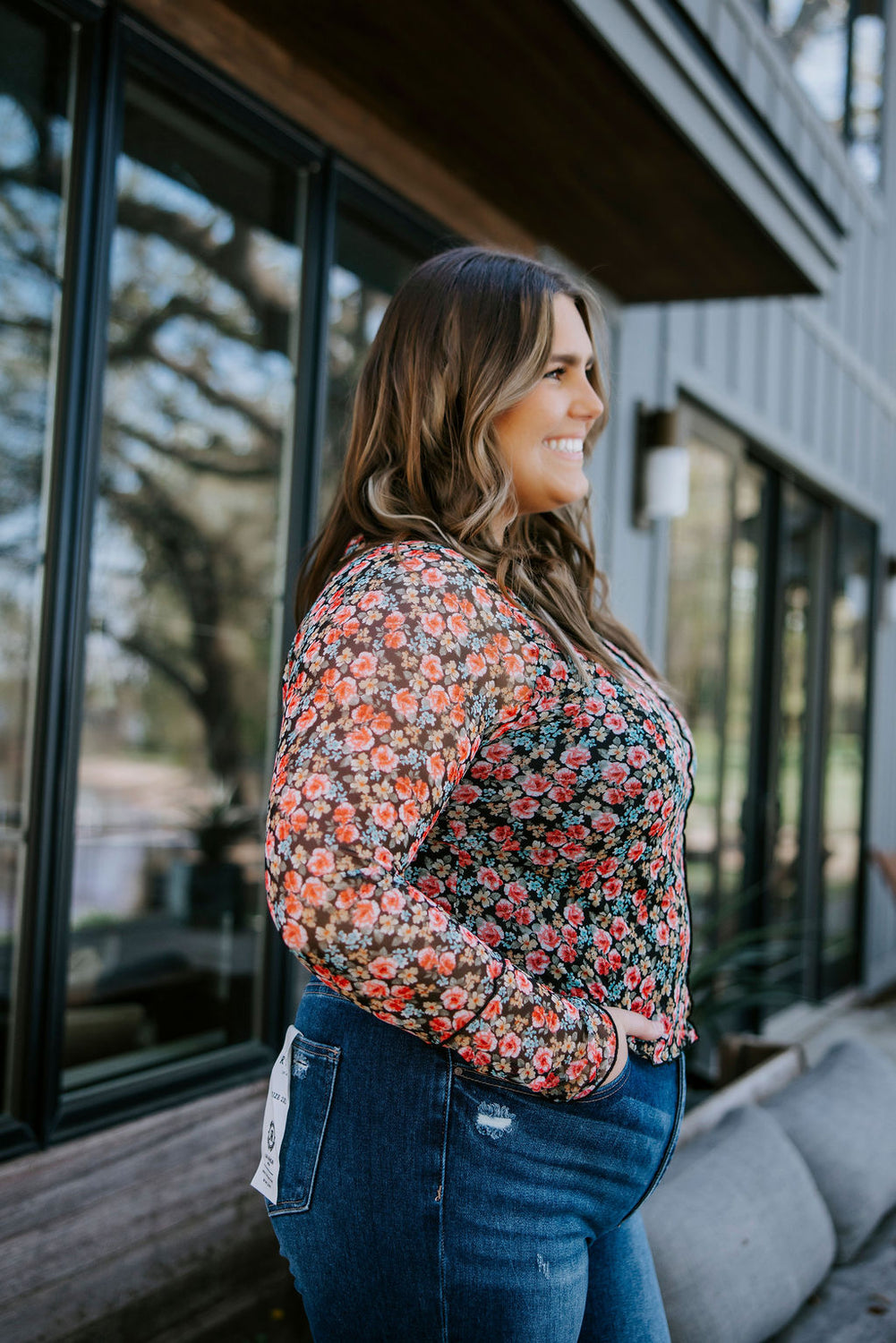 Ira Floral Mesh Long Sleeve Top