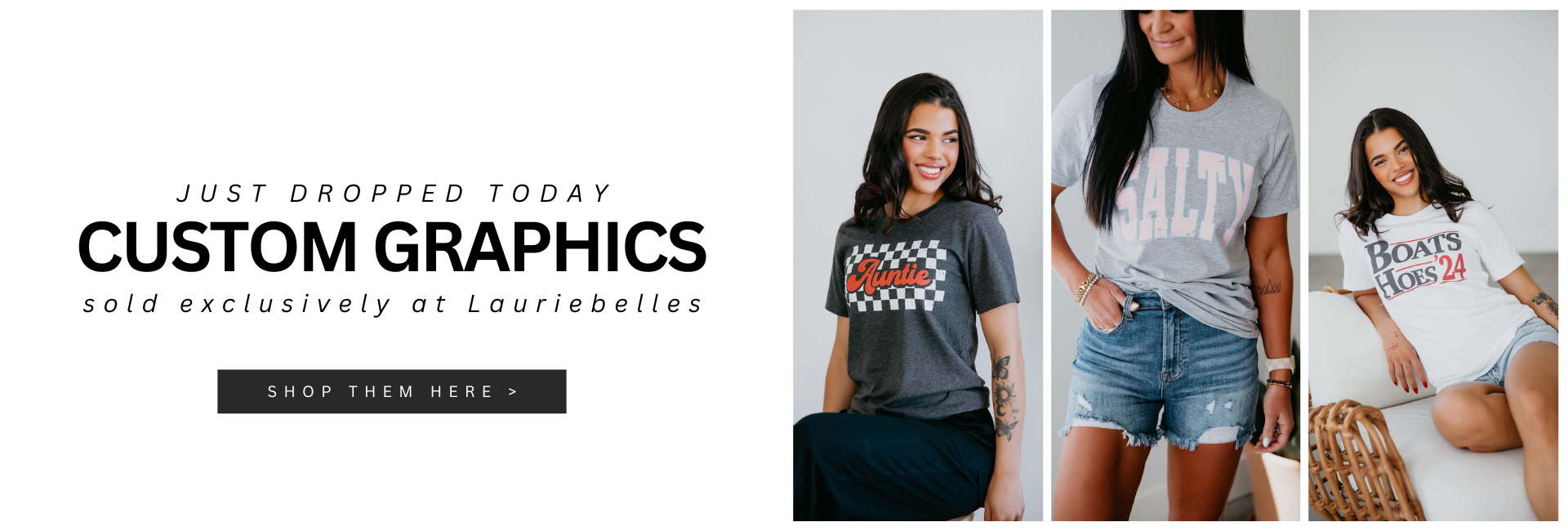 Model posing in Lauriebelles graphic shirts