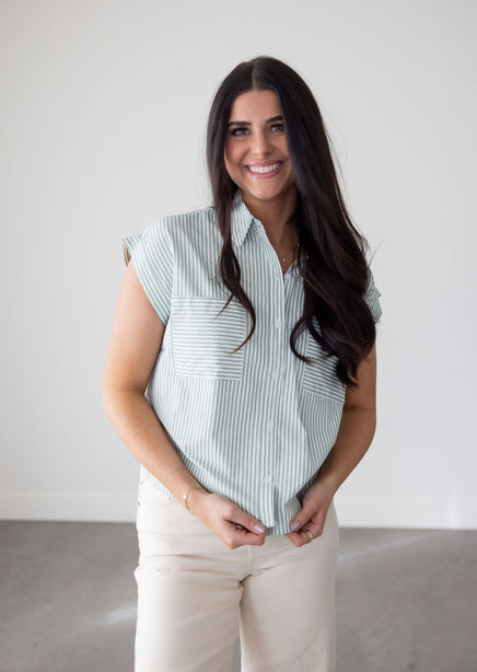 Ida Striped Button Up Top product view