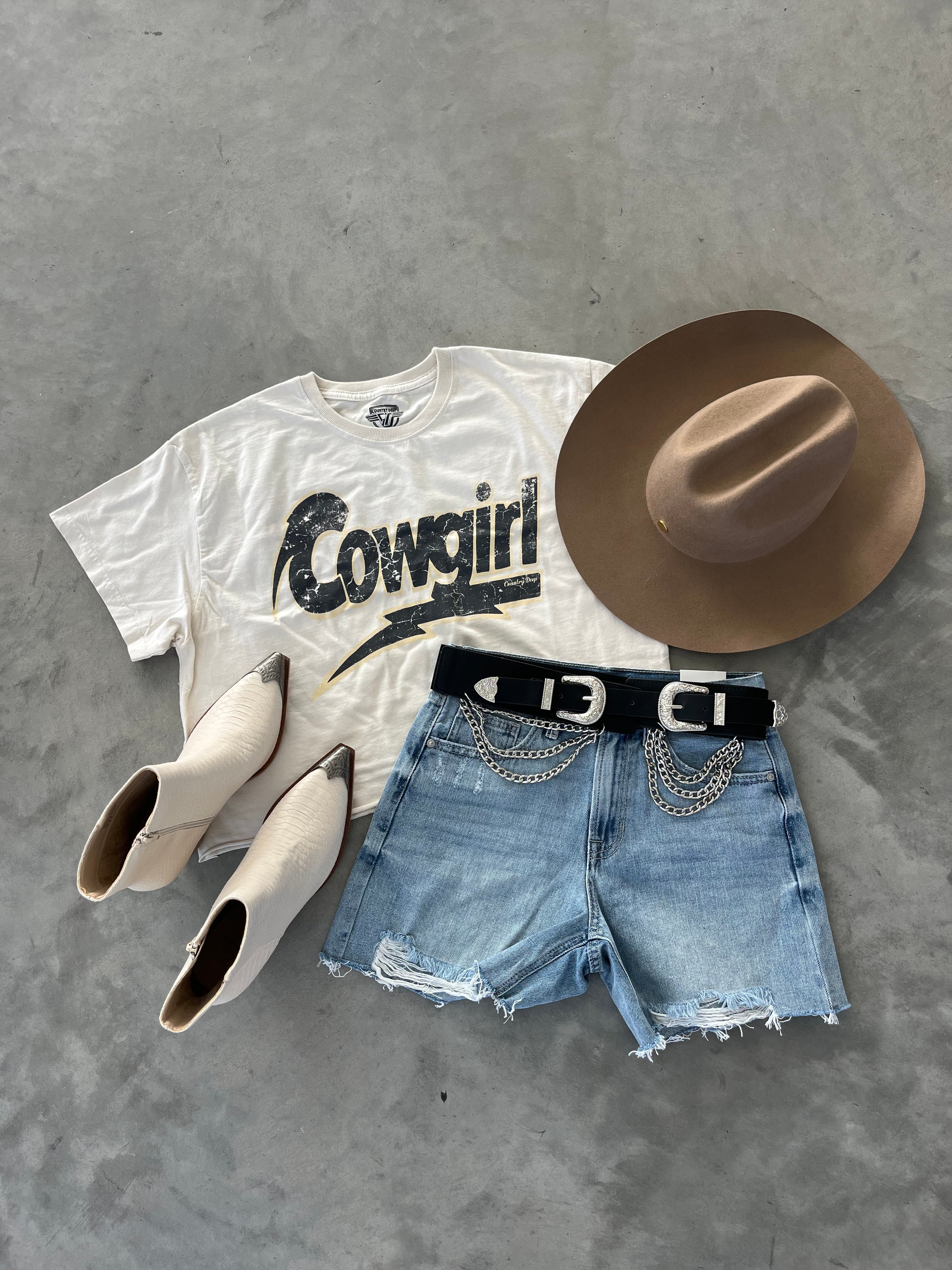 image of Cowgirl Lightning Bolt Crop Tee
