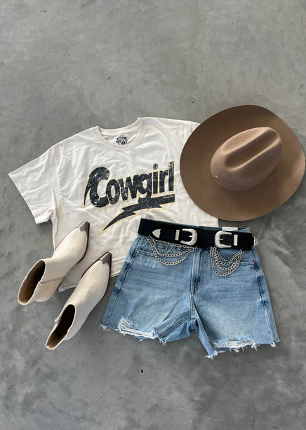 Cowgirl Lightning Bolt Crop Tee