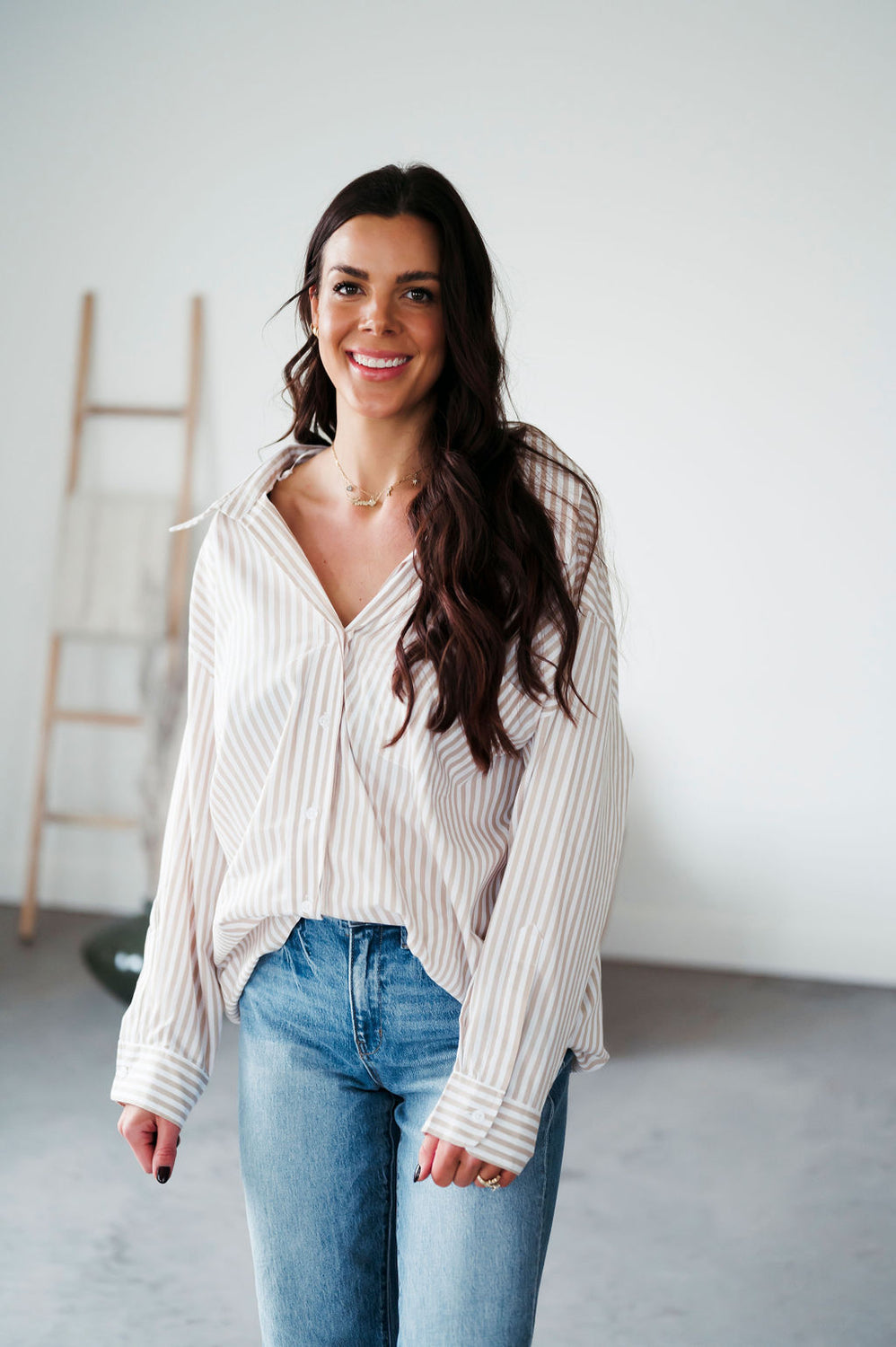 Nash Striped Button Down Top