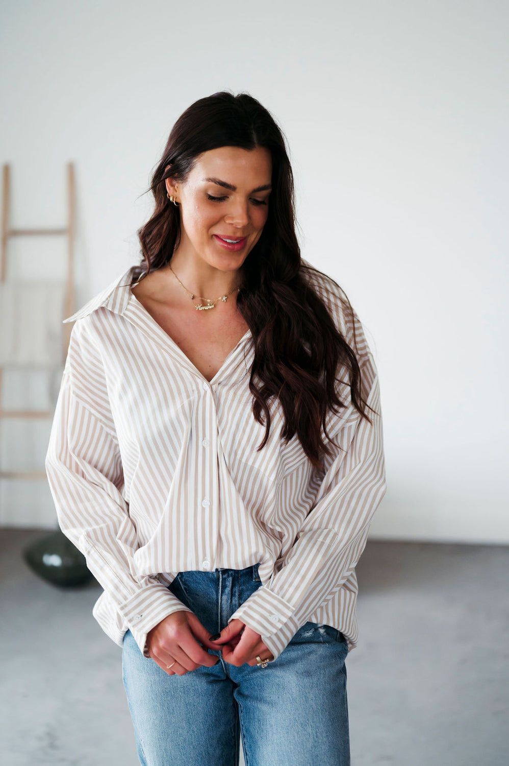 Nash Striped Button Down Top