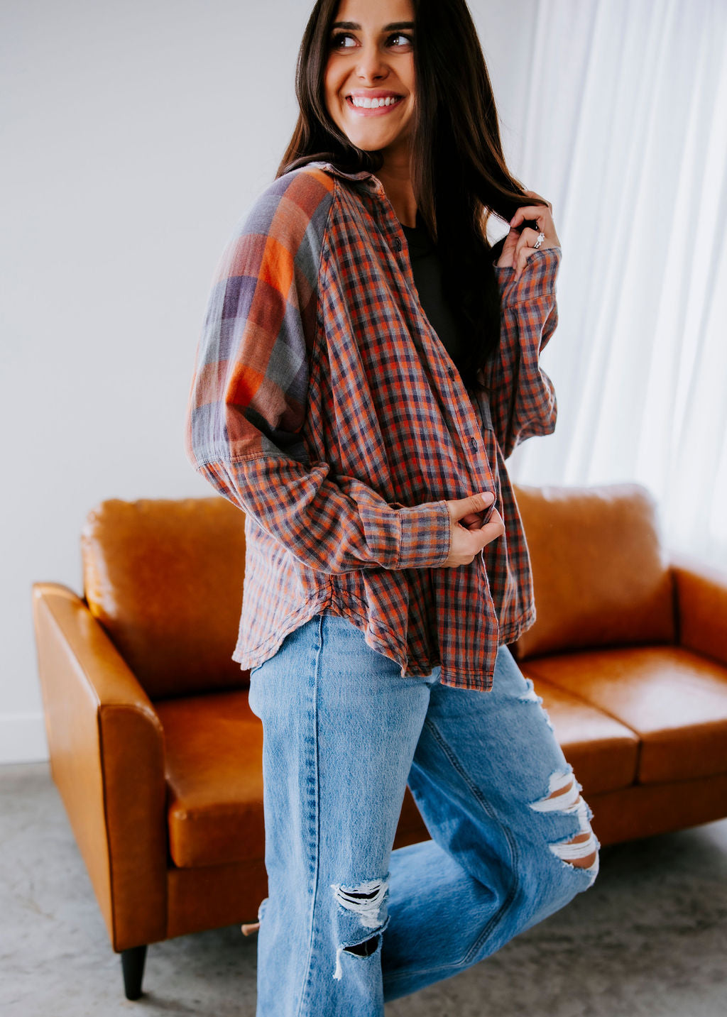 Starla Plaid Button Down Top