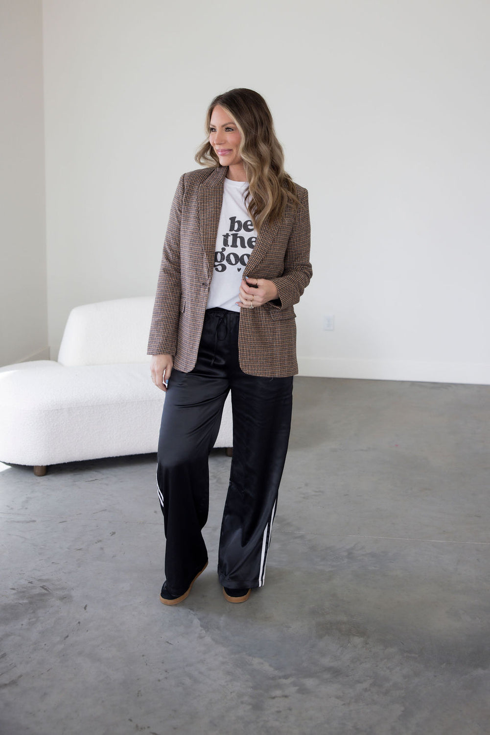 Wynn Elbow Patch Plaid Blazer