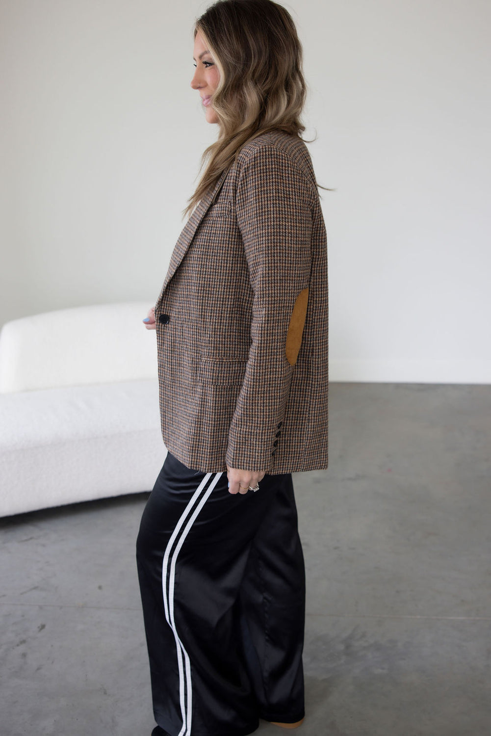 Wynn Elbow Patch Plaid Blazer