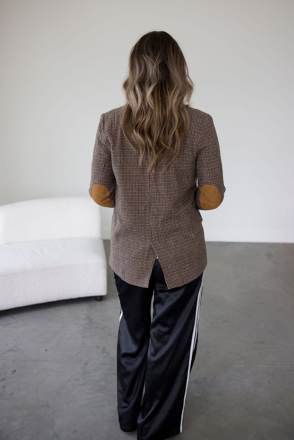 Wynn Elbow Patch Plaid Blazer