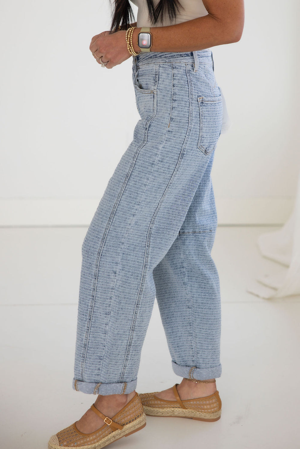 Wallie Risen Textured Barrel Jeans