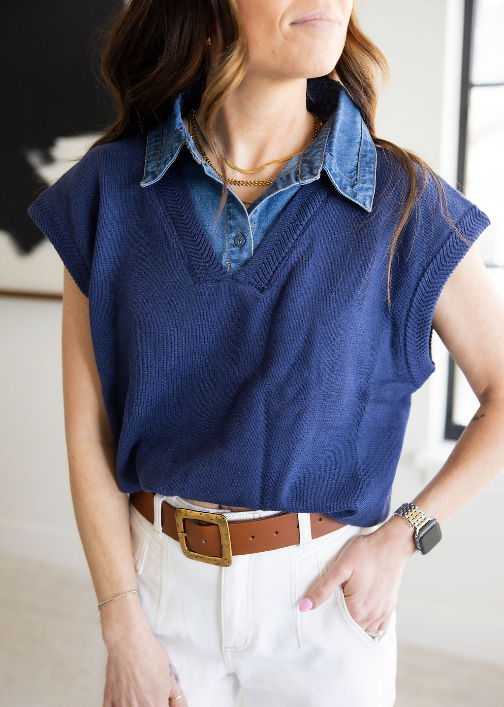 Delaney Denim Collared Vest