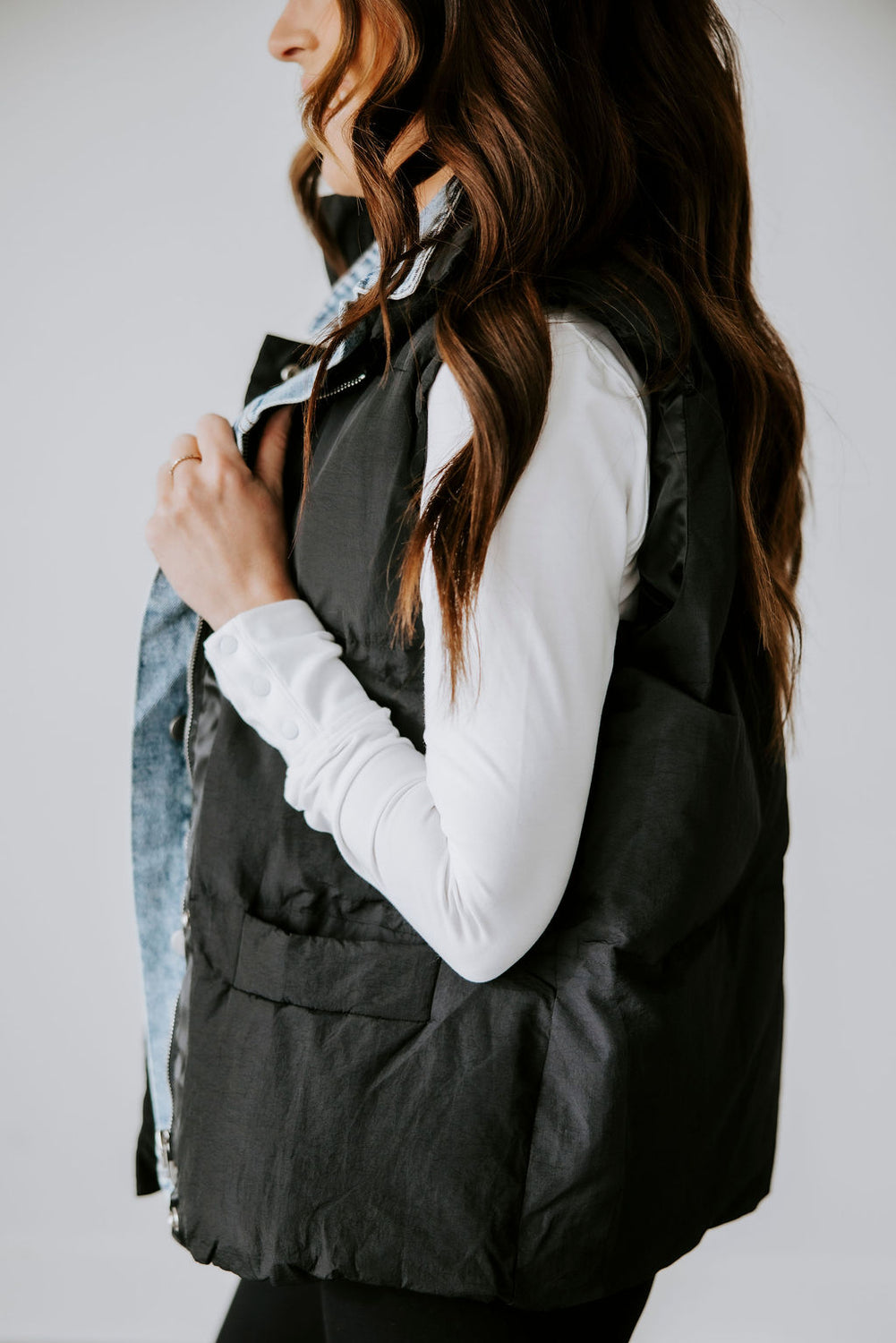 Carlin Denim Layered Puffer Vest