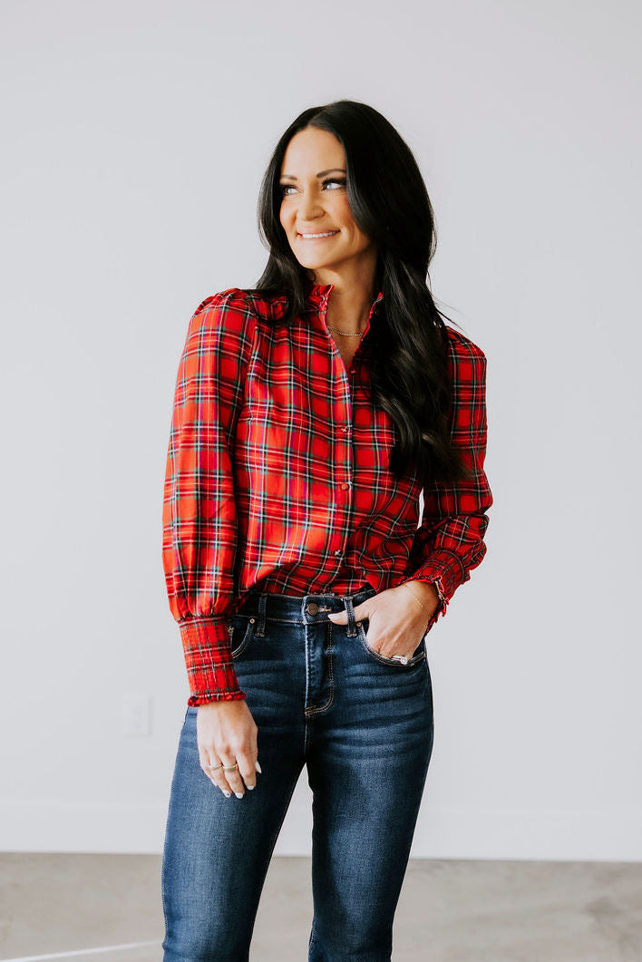 image of Bette Plaid Button Down Top