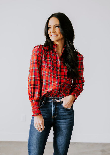 Bette Plaid Button Down Top product view