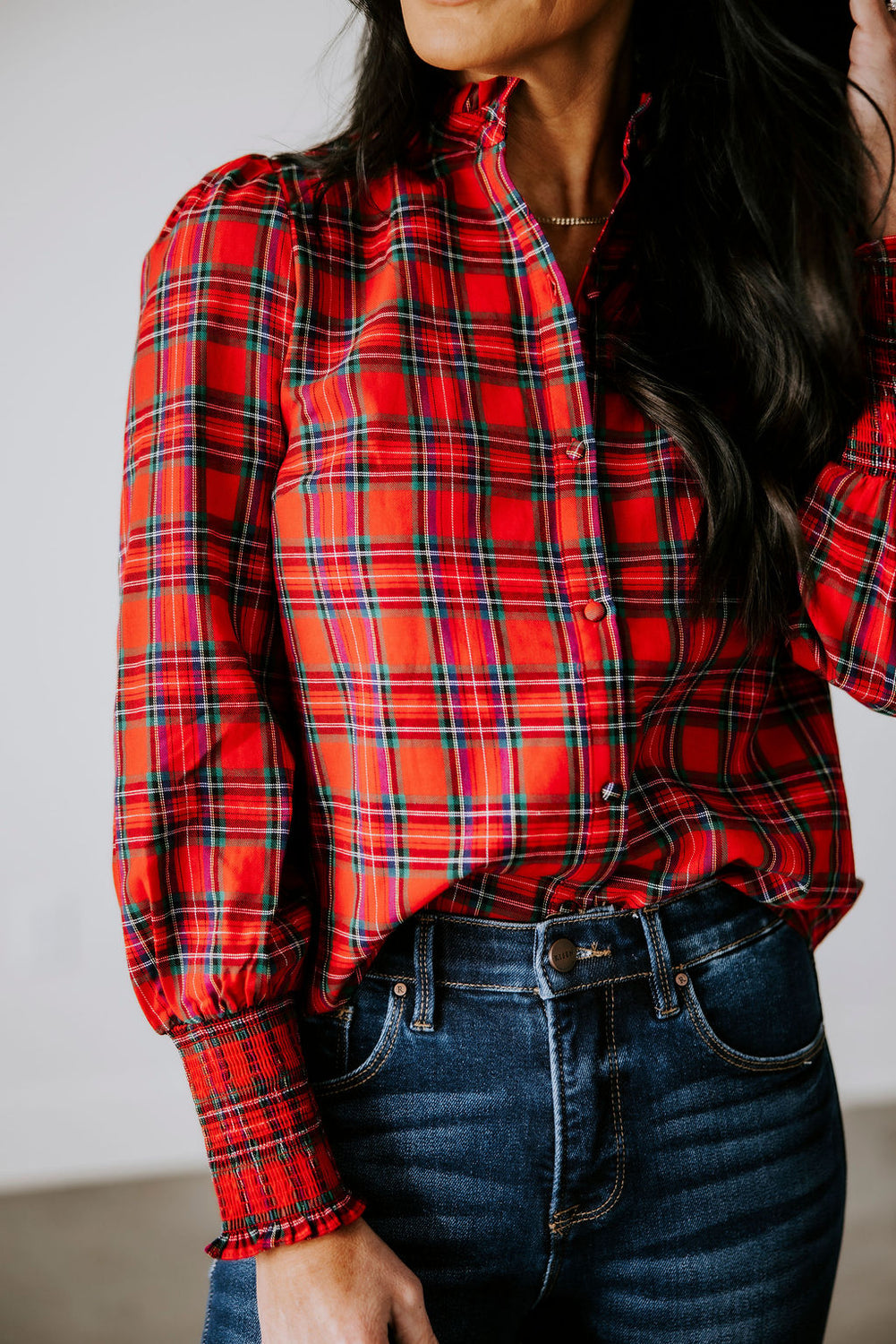 Bette Plaid Button Down Top