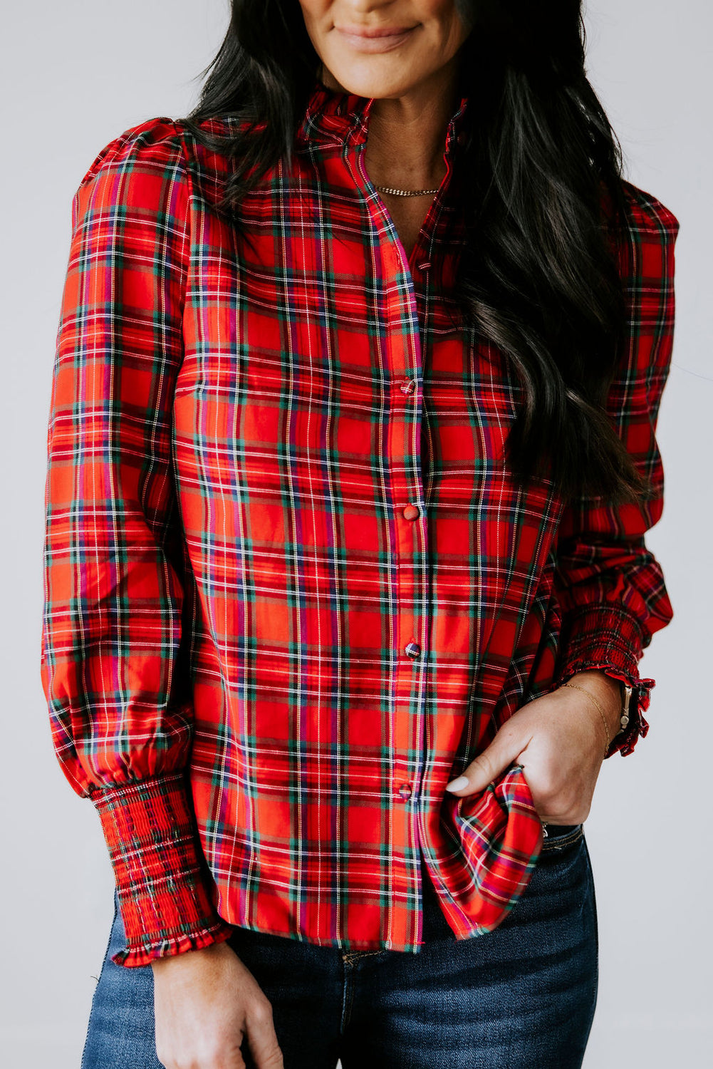 Bette Plaid Button Down Top
