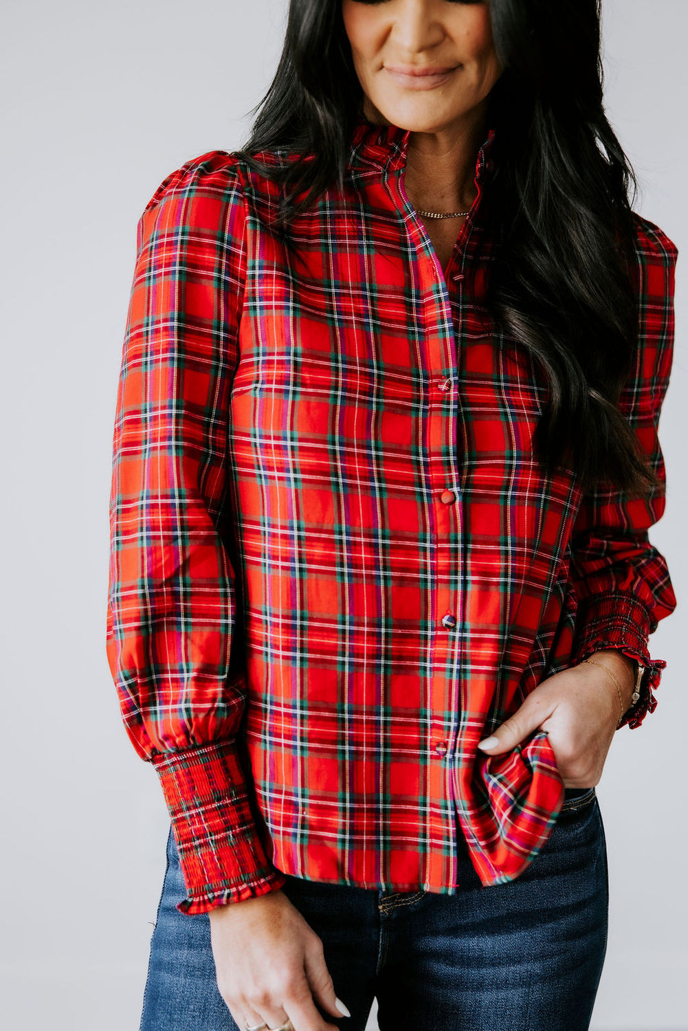 Bette Plaid Button Down Top