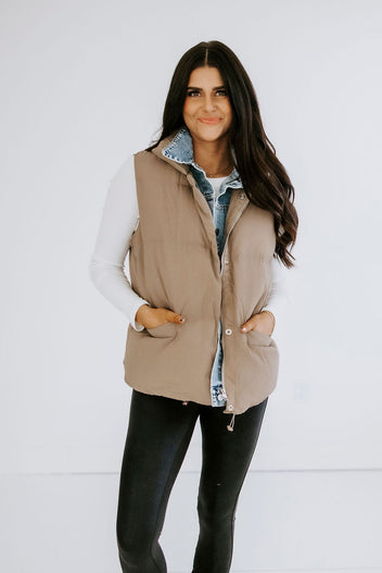 Carlin Denim Layered Puffer Vest