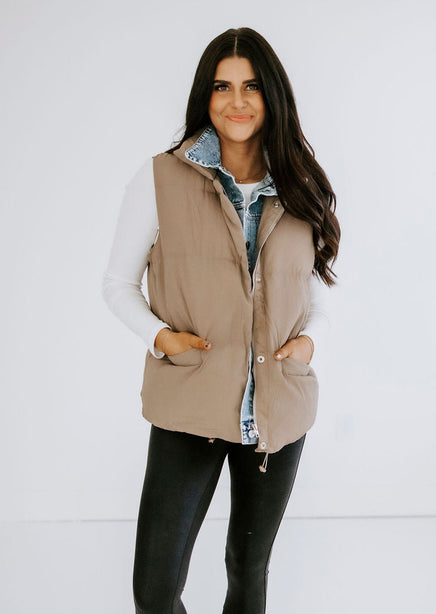 Carlin Denim Layered Puffer Vest product view
