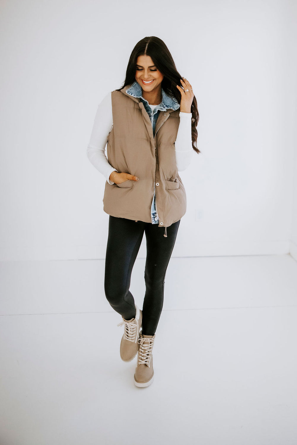 Carlin Denim Layered Puffer Vest