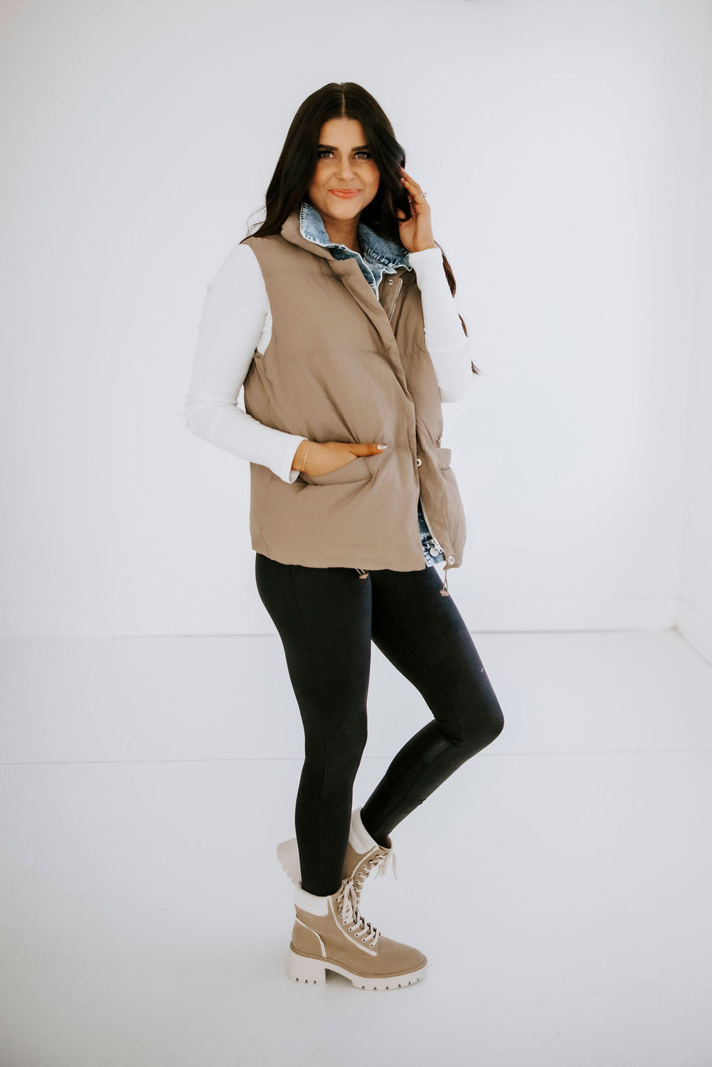 Carlin Denim Layered Puffer Vest