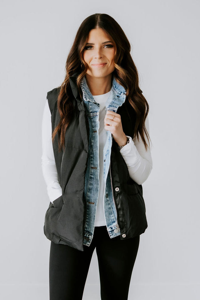 image of Carlin Denim Layered Puffer Vest