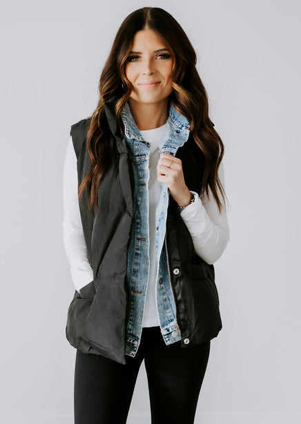 Carlin Denim Layered Puffer Vest product view