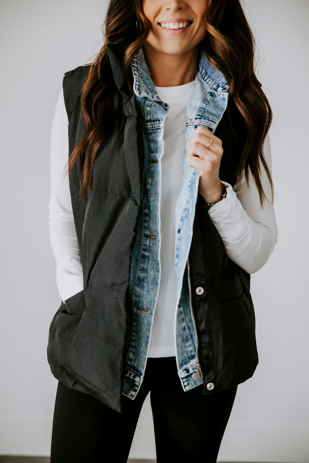 Carlin Denim Layered Puffer Vest