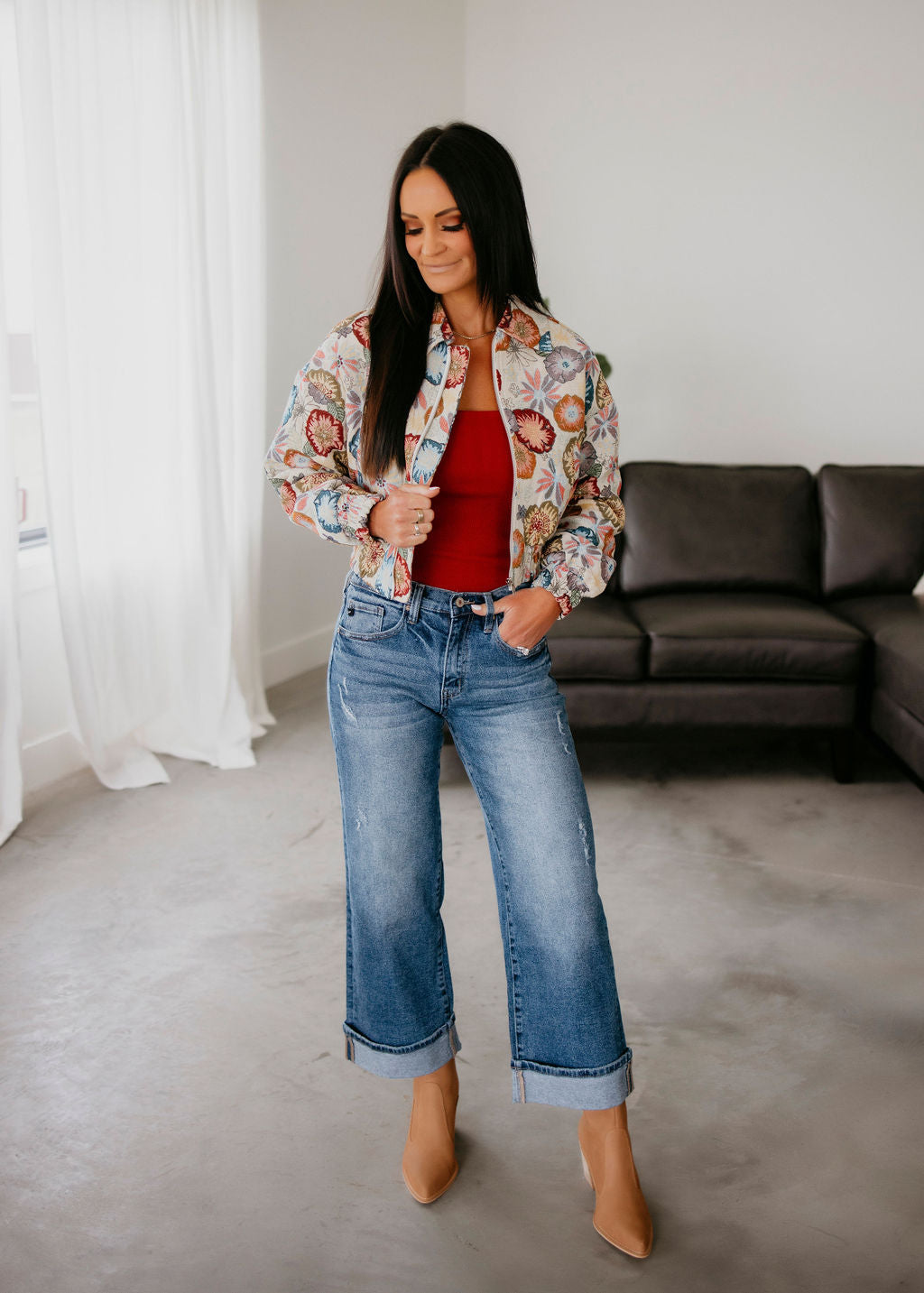 Retro Floral Cropped Jacket