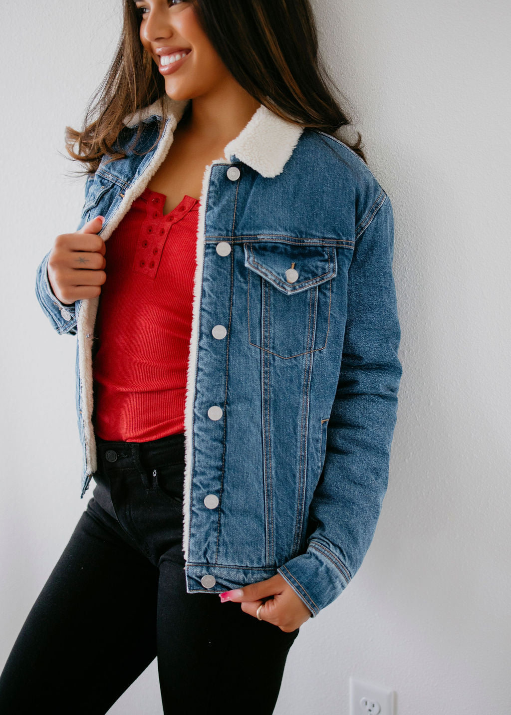 image of Blake Sherpa Trucker Denim Jacket