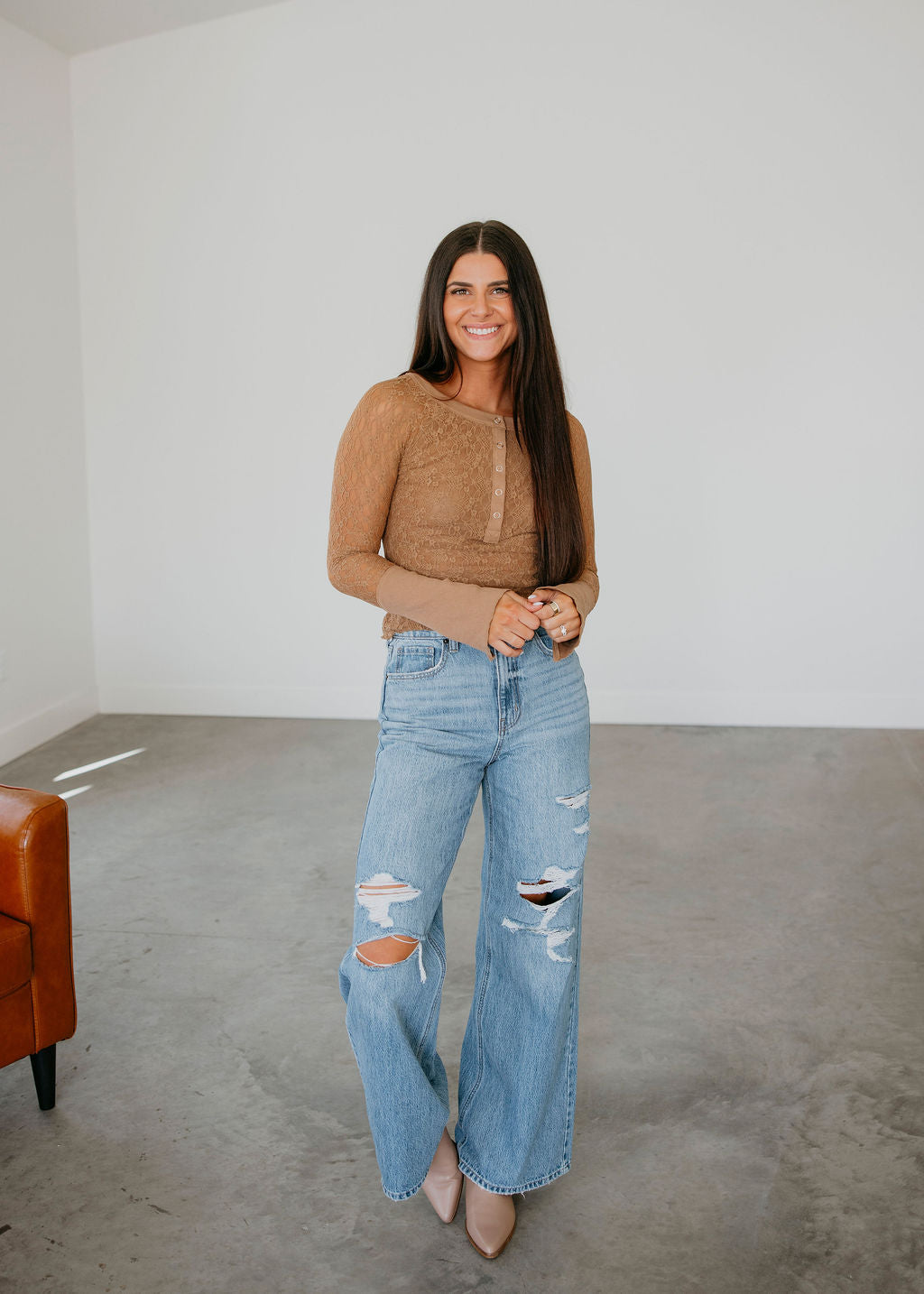 Betsey Lace Sleeve Henley Top