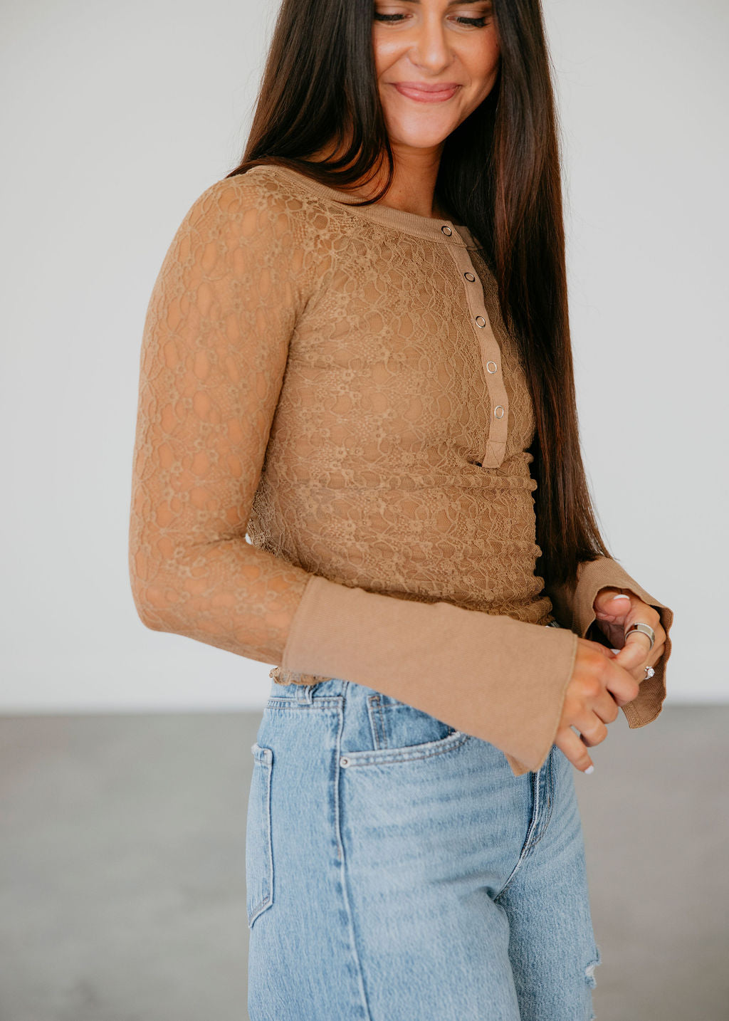 Betsey Lace Sleeve Henley Top