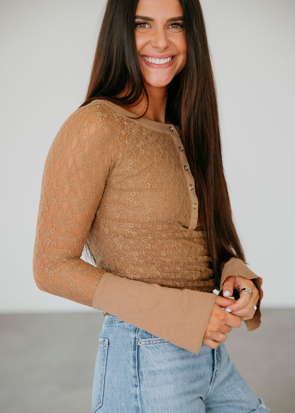 Betsey Lace Sleeve Henley Top