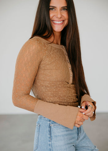 Betsey Lace Sleeve Henley Top