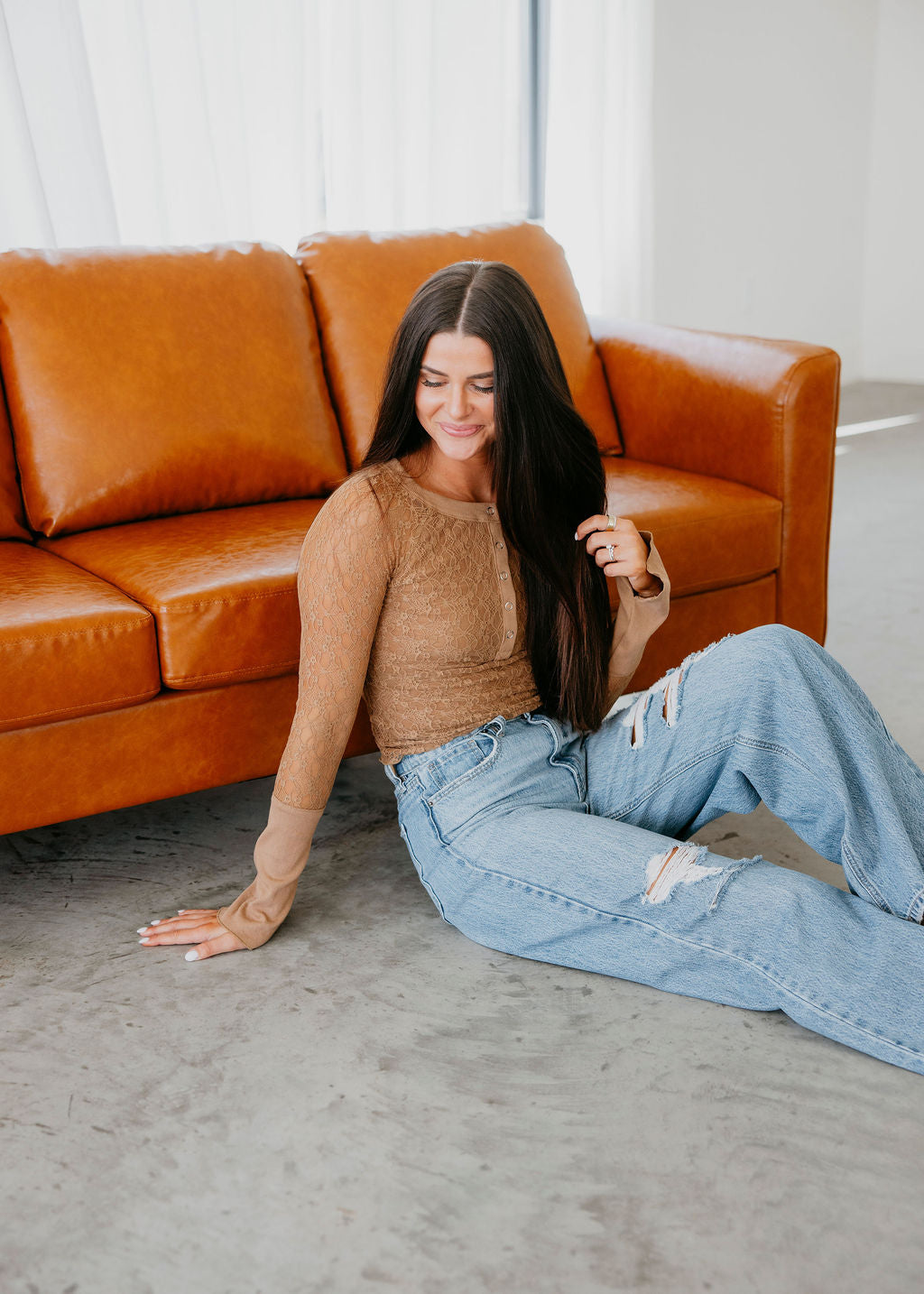 Betsey Lace Sleeve Henley Top