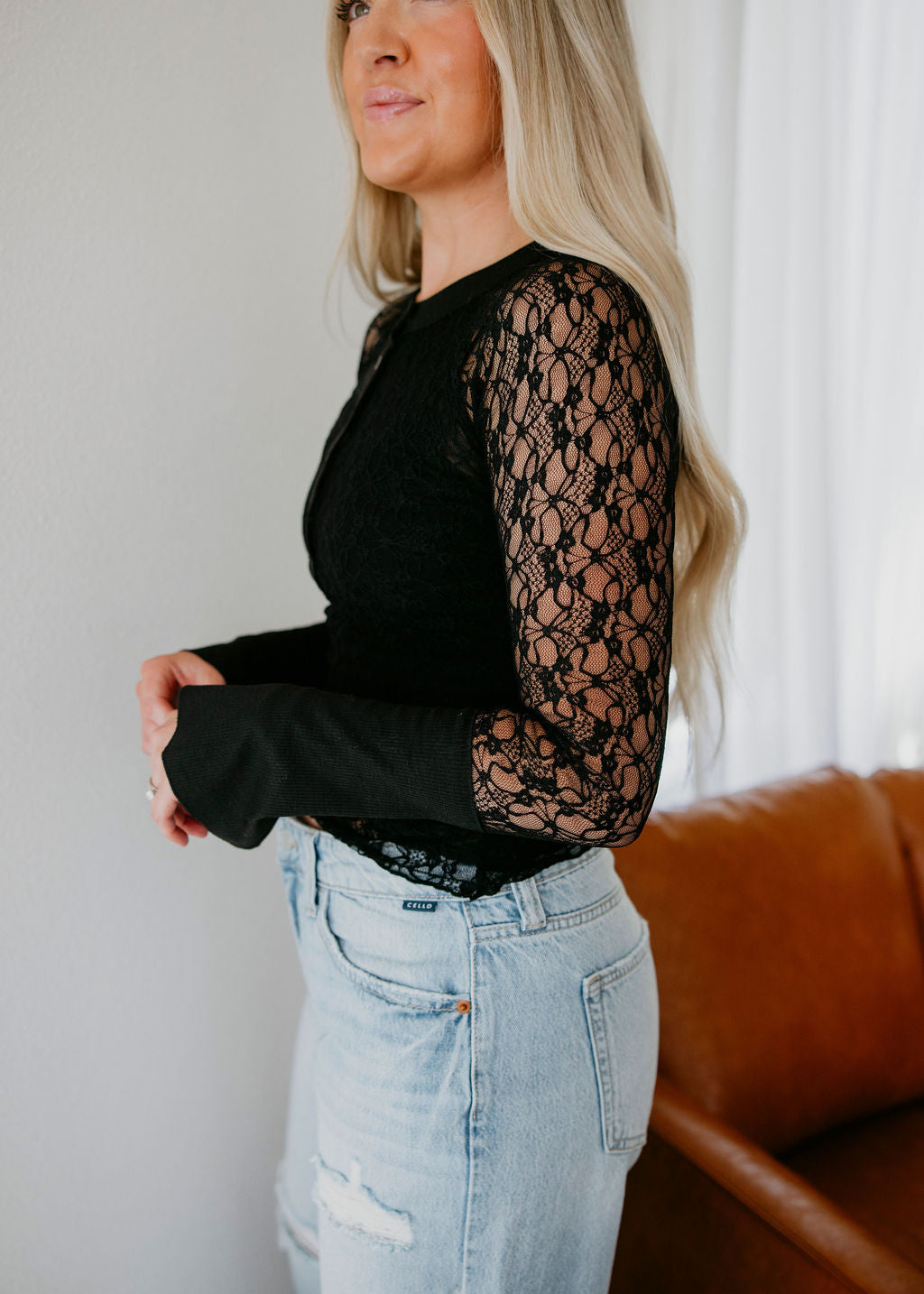 Betsey Lace Sleeve Henley Top