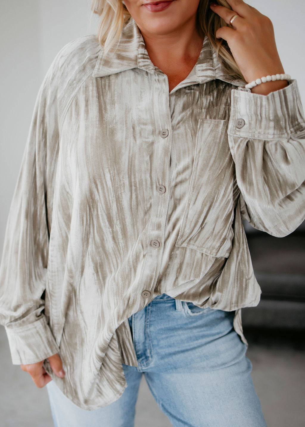 Nicolet Velvet Button Up Top