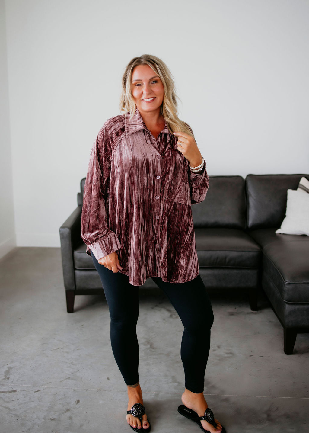 image of Nicolet Velvet Button Up Top