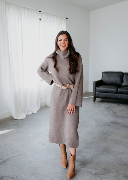 Promesa Maisie Cowl Neck Sweater Dress Mocha Small