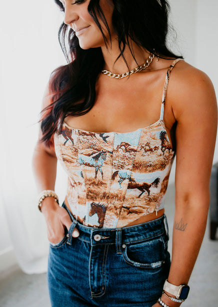 Western Tapestry Corset Top