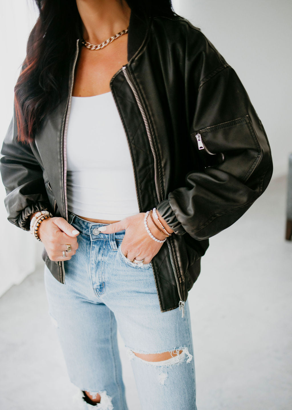 Orla Faux Leather Bomber Jacket