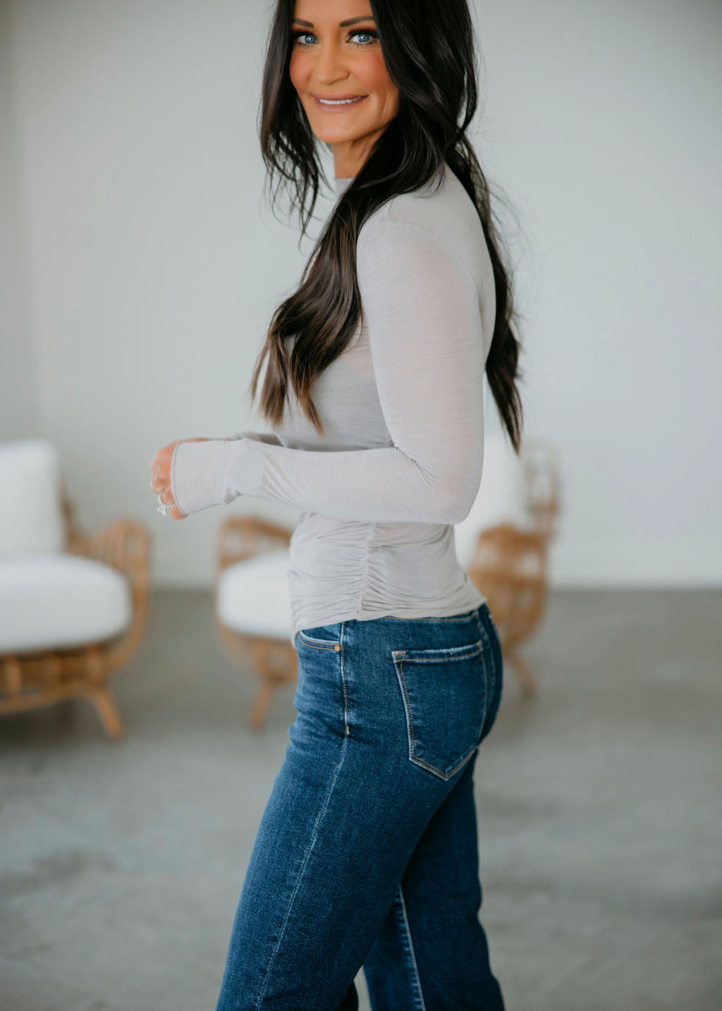 Angaline Mesh Mock Neck Top