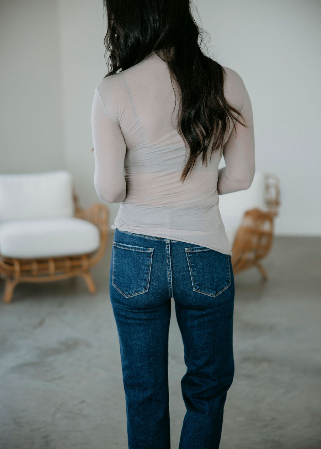 Angaline Mesh Mock Neck Top