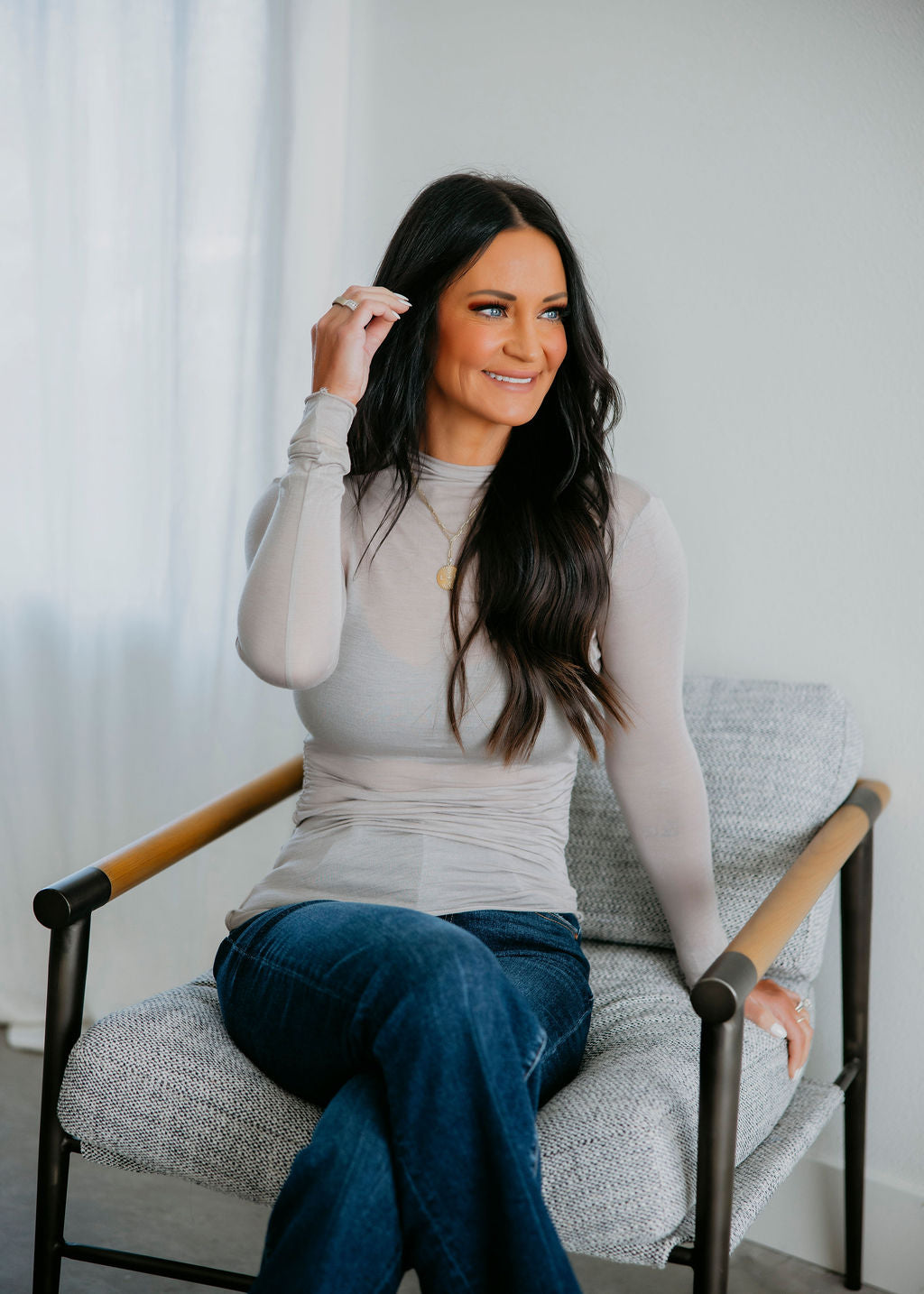 Angaline Mesh Mock Neck Top